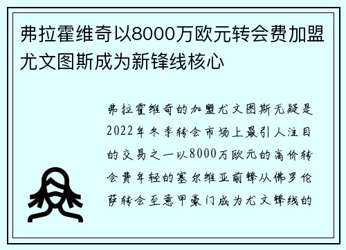 弗拉霍维奇以8000万欧元转会费加盟尤文图斯成为新锋线核心